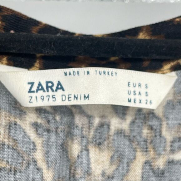 Zara Z1975 Leopard Print Babydoll Dress Women’s Small Button Front Long Sleeve - Picture 3 of 13